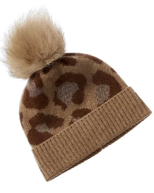 Amicale Cashmere Cheetah Cuffed Cashmere Hat