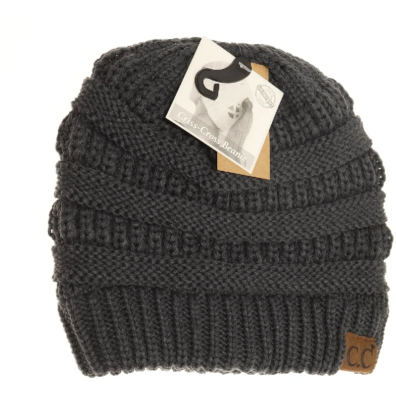 Criss Cross Knit Beanie in Dark Grey