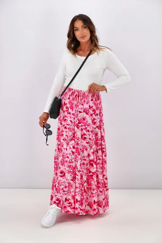 New U Collection Pink Floral Maxi Skirt