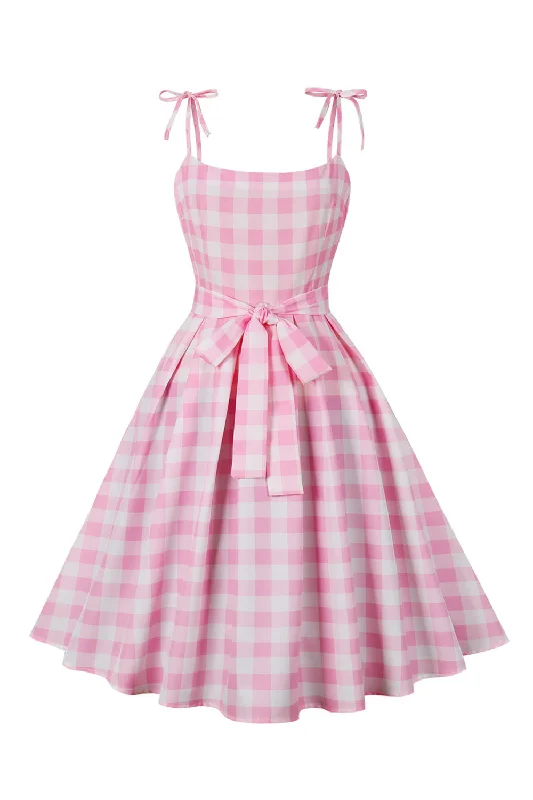 Pink Plaid Pin Up Vintage 1950s Dress