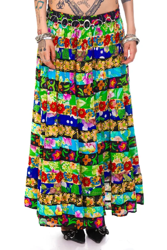 Vintage 90's Patchwork Mixed Floral Tiered Maxi Skirt - OSFM