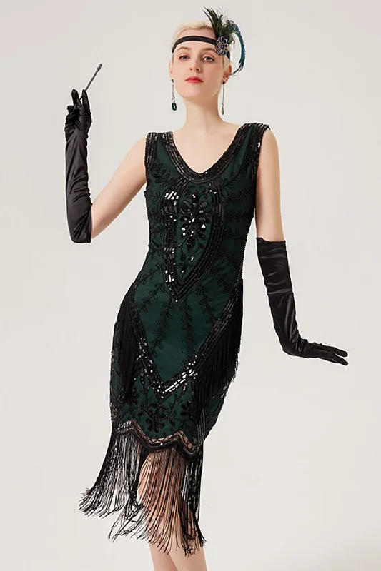 Sparkly Black Flapper Dress With Fringes