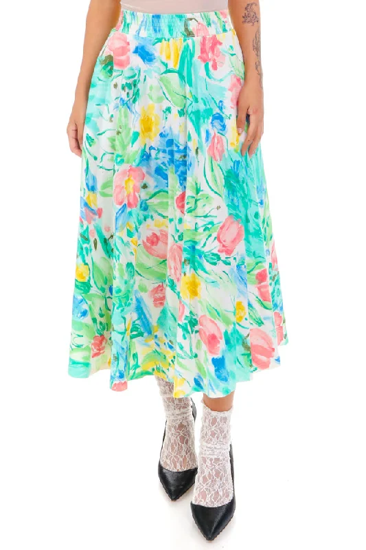 Vintage 80's Pretty Pastel Flower Maxi Skirt - S/M