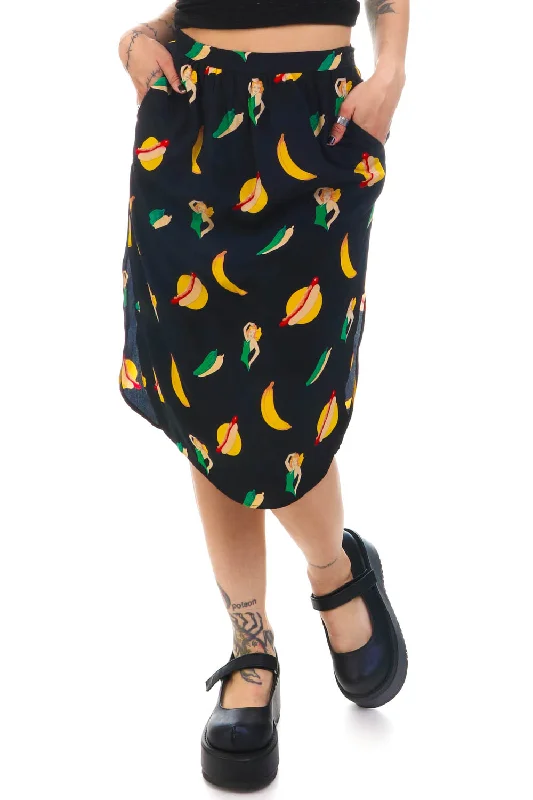 Vintage 80's Pin Up Hot Dog Banana Silk Skirt - S