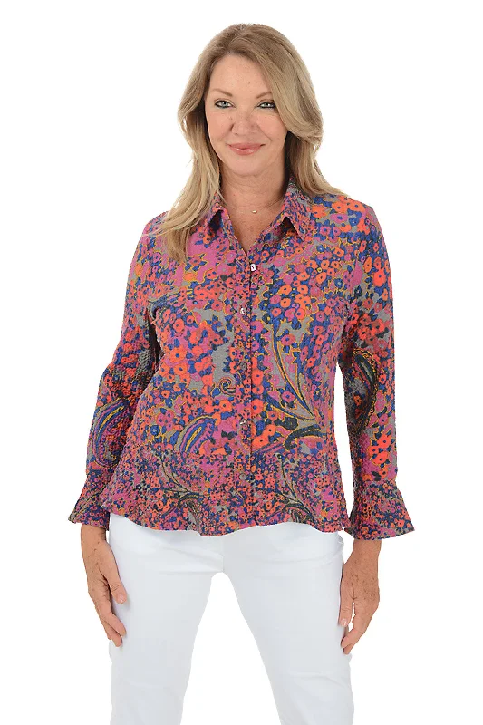 Paisley Flounce Button-Front Shirt