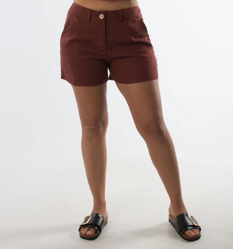 CLASSIC MID SHORTS – LINEN CHOCOLATE