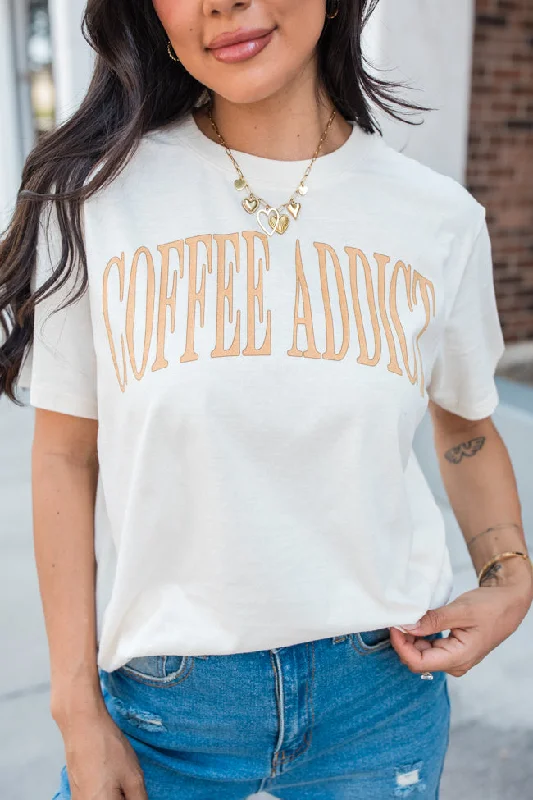 Coffee Addict Cream Oversized Graphic Tee