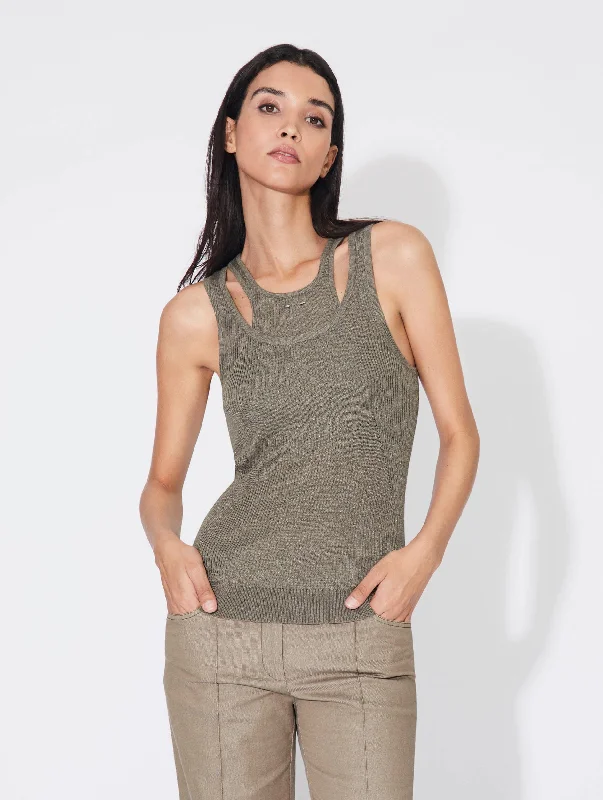 Linden green pearly knit 2 in 1 sweater tank top