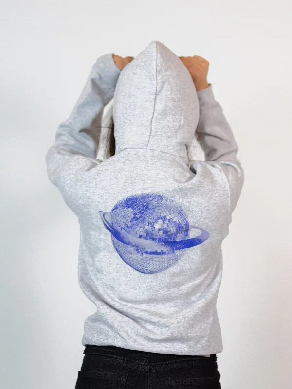 PLANET DISCO (blå) HOODIE (rygprint) - GRÅ