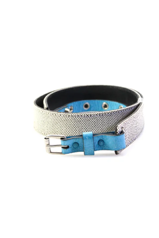 Balenciaga Paris Womens Leather Trim Belt Black Blue