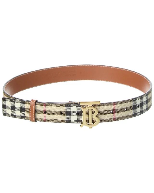 Burberry Check TB E-Canvas & Leather Belt