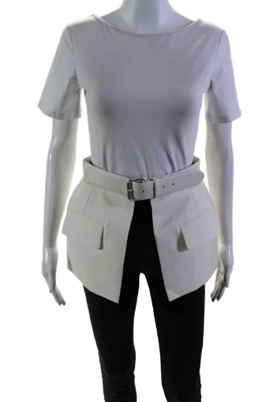 Dice Kayek Womens Cotton Lined Buckle Closure Belt Skirt Ivory White