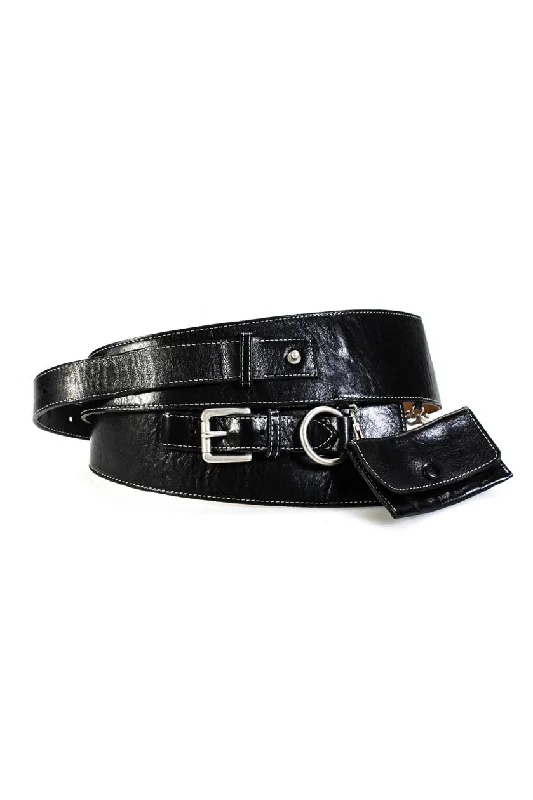 Foxey Womens Crinkle Leather Wide Buckle Up Waist Belt Black