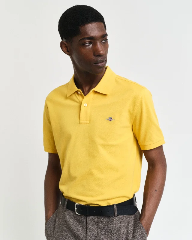 Gant Men Yellow Solid Polo Collar Short Sleeves T-Shirt