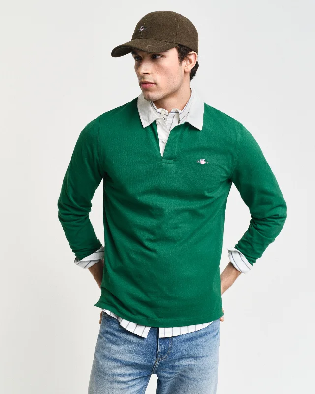 Gant Men Green Solid Polo Collar Full Sleeves T-Shirt