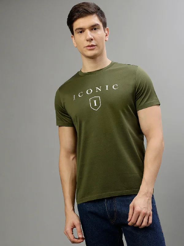 Iconic Men Green Solid Round Neck Short Sleeves T-Shirt