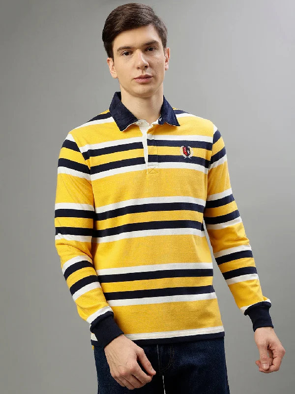 Iconic Men Multicolor Striped Polo Collar Full Sleeves T-Shirt