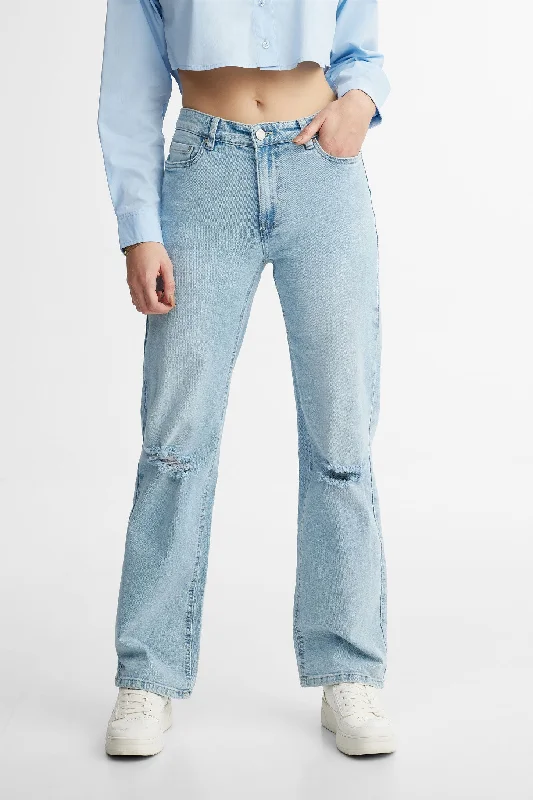 Jeans ''90's baggy'' troués au genoux - Femme