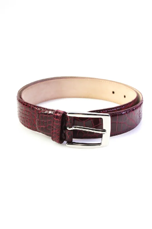 Tardini Womens Alligator Leather Square Buckle Normal Width Belt Fuschia