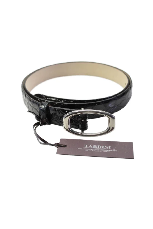 Tardini Womens Black Genuine American Alligator Skin Leather 1" Belt