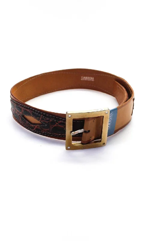 Tardini Womens Medium Width Crocodile Skin Trim Buckle Belt Brown Leather Medium