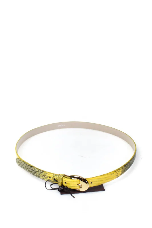 Tardini Womens Yellow Genuine Lizard Skin Fashion Buckle Skinny Belt