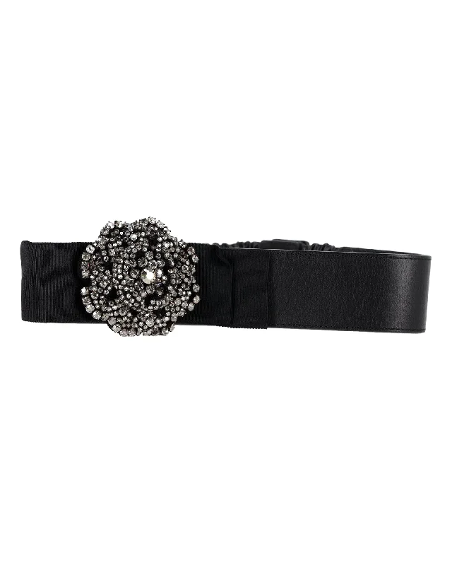 Temperley London Crystal Bow Belt in Black Leather