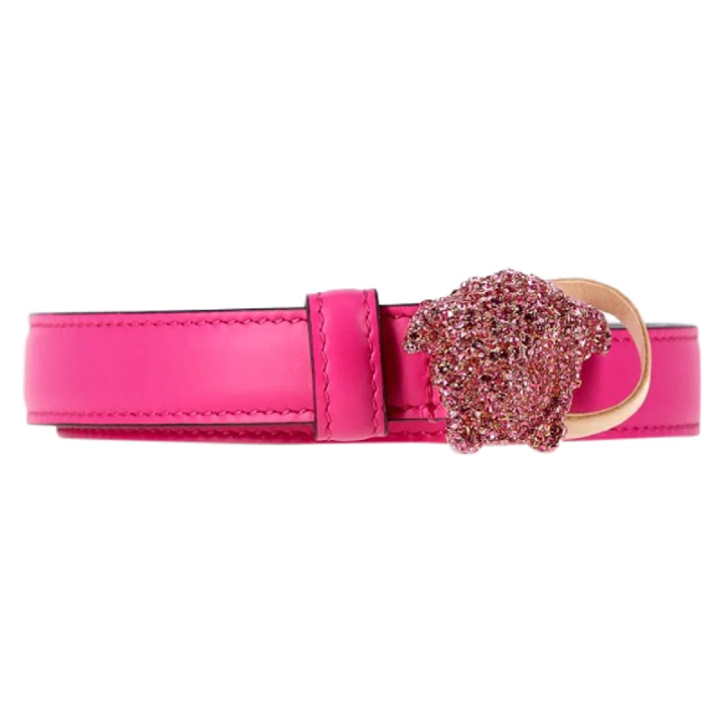 Versace La Medusa Crystal-Embellished Belt In Pink Leather