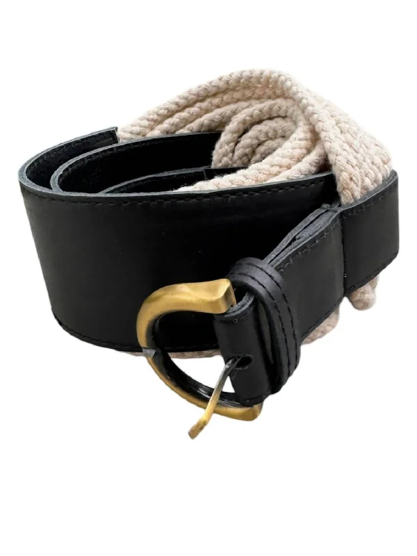 Women's Rope Leather Belt In Black