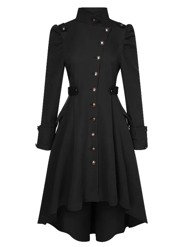 1950s Solid Stand Collar Button Coat