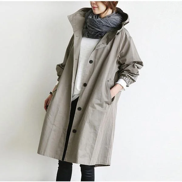 2020 New Solid Color Casual Korean Hooded Collar Loose Winter Women Trench Plus Size Simple Women Coats