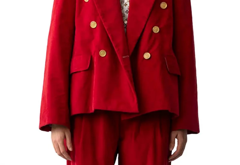 Augusta Corduroy Blazer In Red Ruby