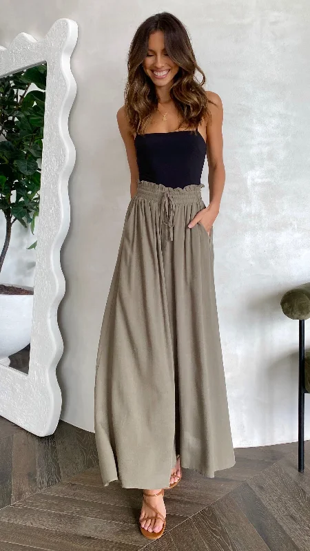 Avery Wide Leg Pants - Khaki