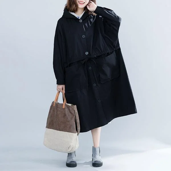 black cotton plus size Oversized hooded vintage women casual loose long autumn female trench coat 2020 Cardigan clothes