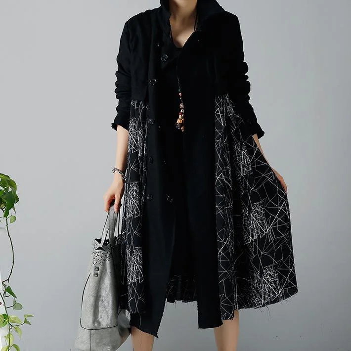 Black floral trench coats plus size cardigans