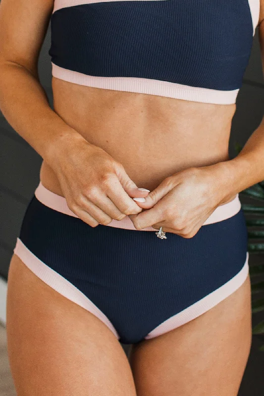 By The Boardwalk Swim Bottoms- Navy & Baby Pink