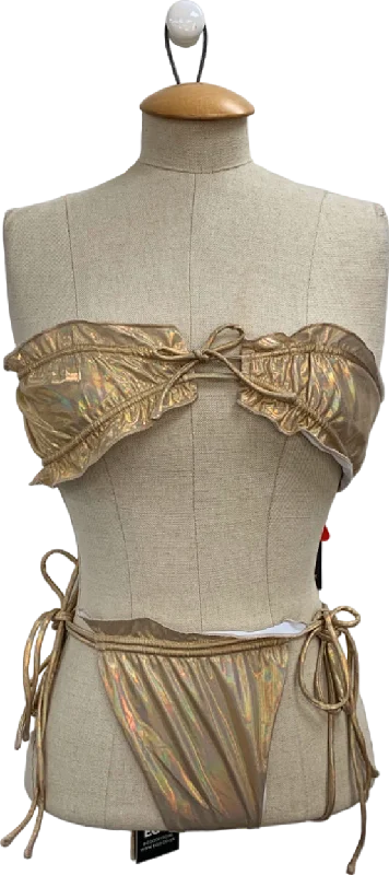 Ego Gold Metallic Ruffle Bikini Skirt Set UK 8