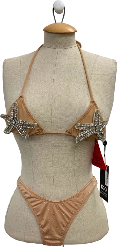 EGO Nude Rhinestone Starfish Triangle Bikini Set UK 6