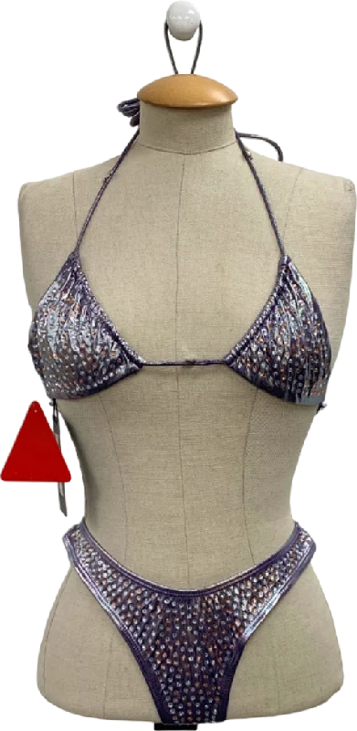 Ego Purple Diamante Metallic Bikini Set UK 8