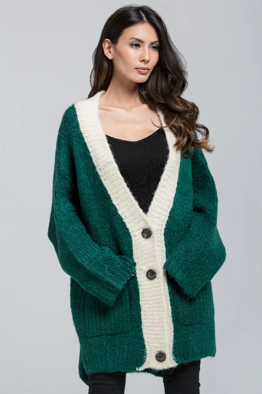 Green Wool Knit Oversized Cardigan