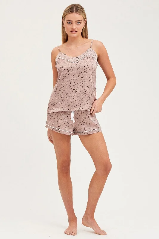 Polka Dot Satin Pajamas Set Sleeveless