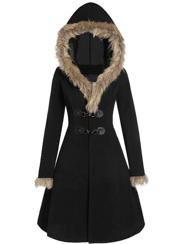 1950s Solid Buckle Fur Trimmed Coat