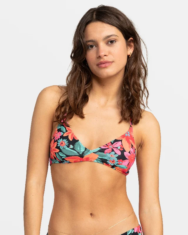 Printed Beach Classics Strappy Triangle Bikini Top - Anthracite Floral Fiesta