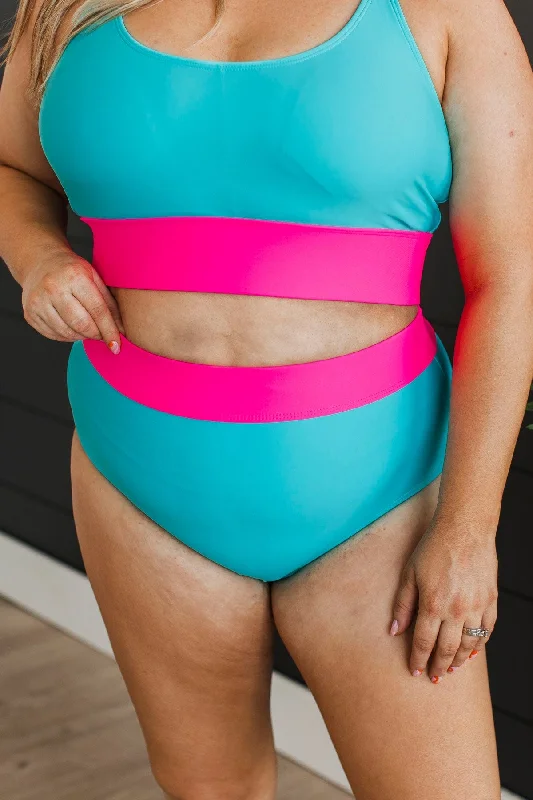 Ray Of Sunshine Swim Bottoms- Blue & Bright Pink