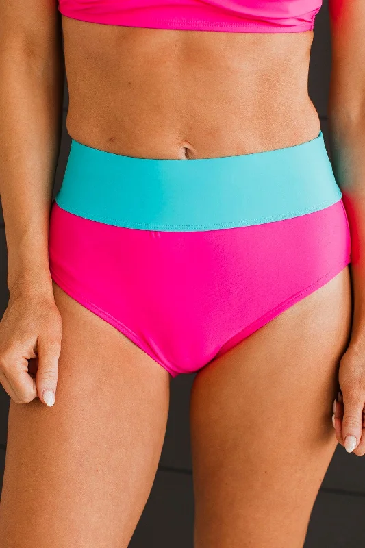 Ray Of Sunshine Swim Bottoms- Bright Pink & Blue