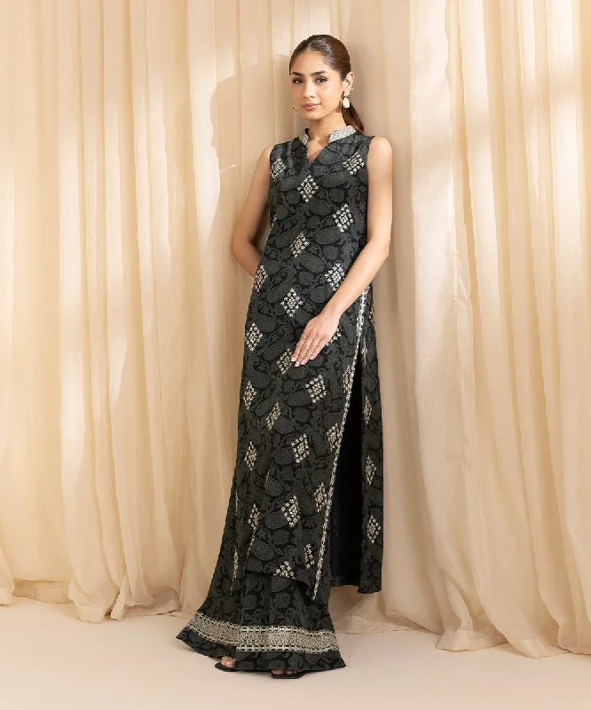 2 Piece - Embroidered Silk Suit