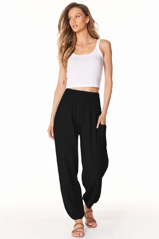 Smocked Beach Pant w/ Pockets - Black