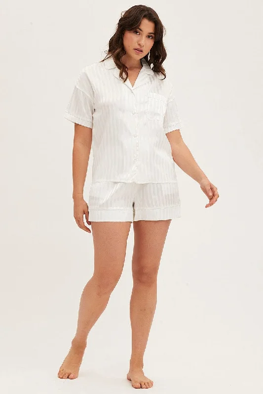 Stripe Satin Short Sleeve Top & Short Pj Set