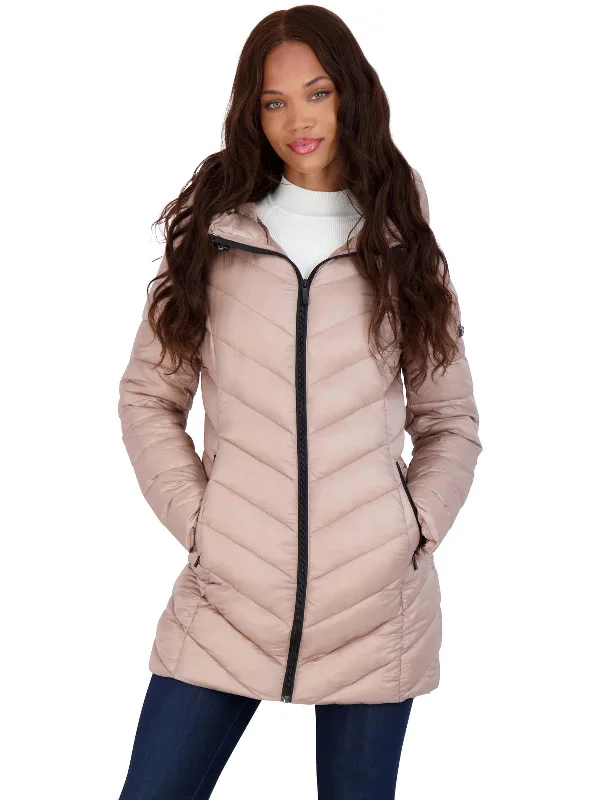 Womens Metallic Fitted Puffer Jacket