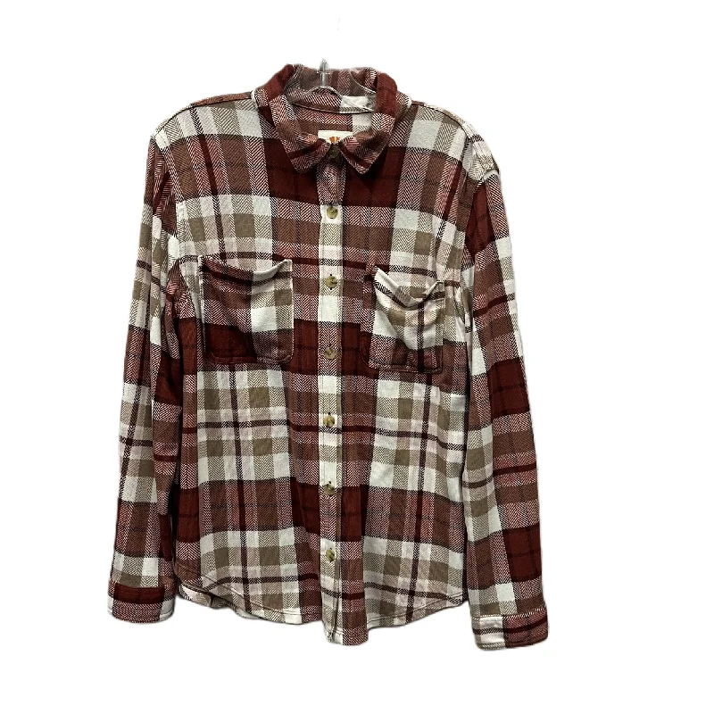 Top Long Sleeve By C And C In Plaid Pattern, Size: L